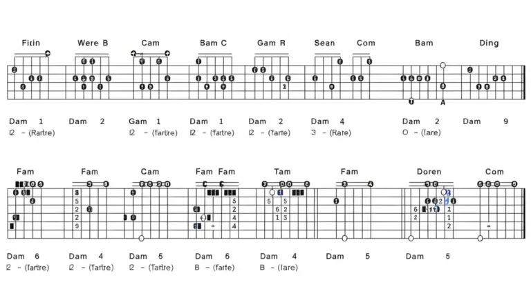 Diagram dziesiętciu podstawowych chwytów gitarowych Em Am G D C E A Am7 z oznaczeniami pozycji palców