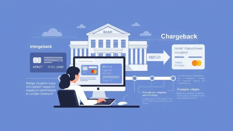 Grafika pokazująca procedurę chargeback – konsument, bank, karta kredytowa i zwrot pieniędzy
