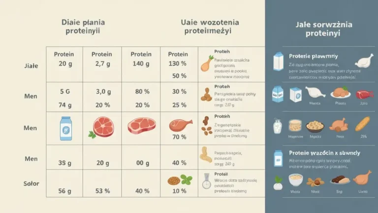 Tabela norm zapotrzebowania na białko dla kobiet, mężczyzn i seniorów z przykładowymi produktami białkowych
