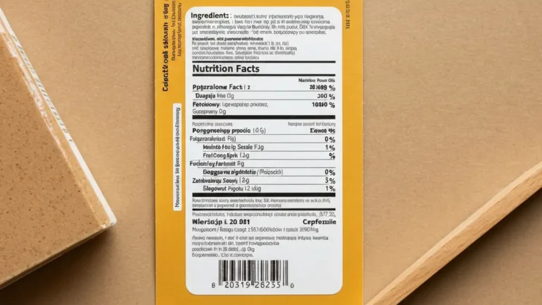 Zbliżenie na etykietę produktu spożywczego z widocznymi składnikami, wartościami odżywczymi i datą ważności