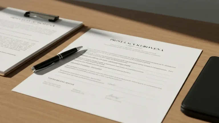 Przykład wypełnionej umowy najmu mieszkania na biurku z długopisem i dokumentami