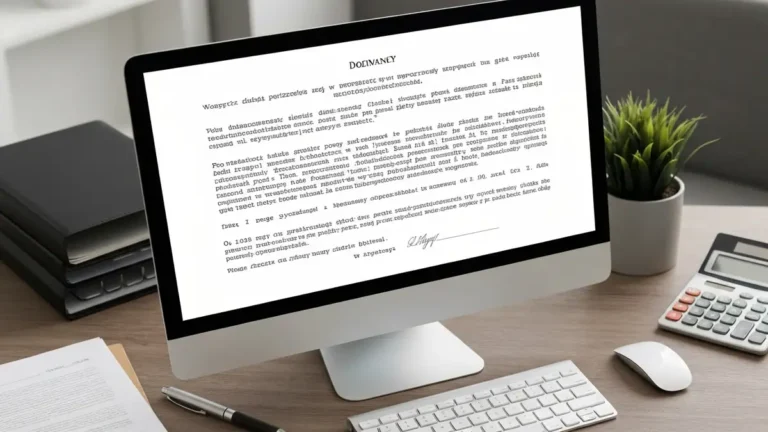 Wzór wezwania do zapłaty na komputerze z materiałami biurowymi