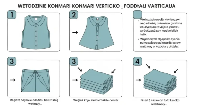 Ilustracja krok po kroku składania ubrania metodą KonMari w pozycji pionowej