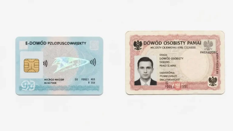 Porównanie e-dowodu i tradycyjnego dowodu osobistego – elektroniczny dokument z mikroczipem obok papierowego dowodu