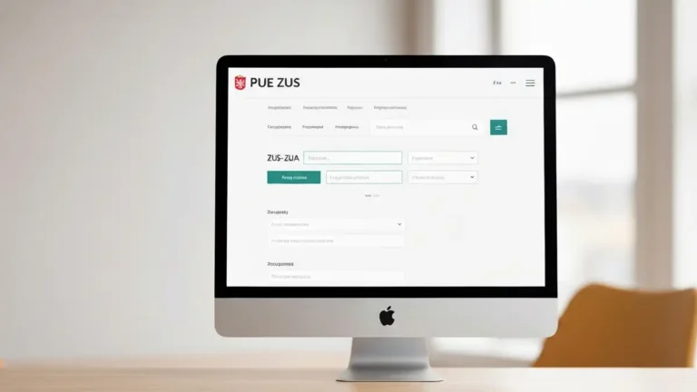 Ekran logowania do portalu PUE ZUS z formularzem ZUS-ZUA na tle