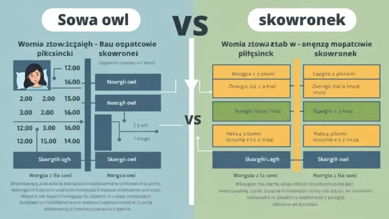 Schematyczne porównanie harmonogramu snu sowy i skowronka - grafika pokazująca godziny snu, przebudzenia i szczytu energii