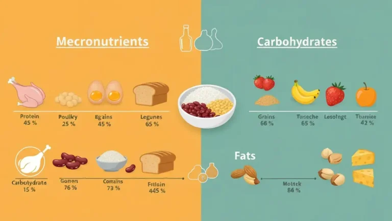 Infografika przedstawiająca trzy makroskładniki: białka, węglowodany i tłuszcze z przykładami produktów żywności