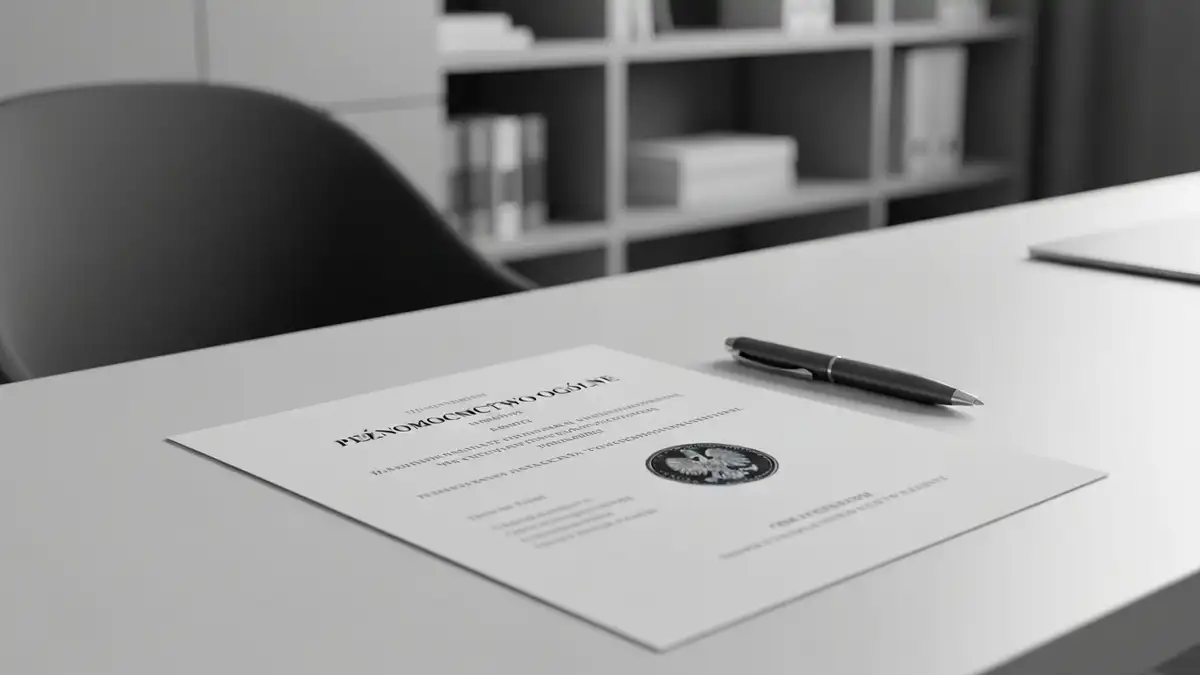 Dokument pełnomocnictwa ogólnego z podpisem mocodawcy na biurku z piórem