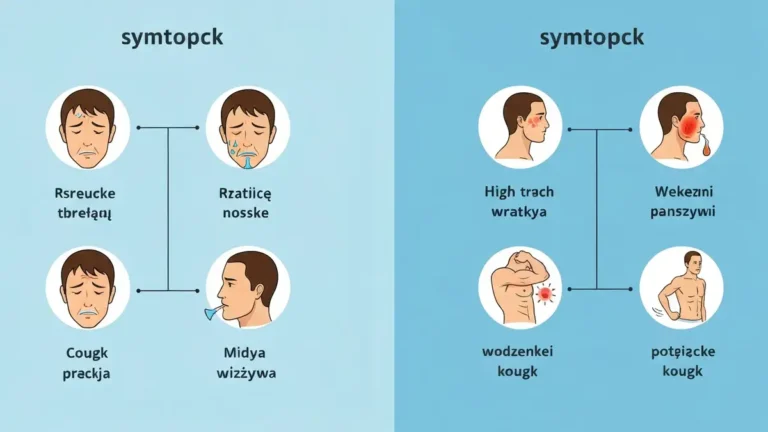 Porównanie objawów przeziębienia i grypy - infografika z ikon objawów dla każdej choroby