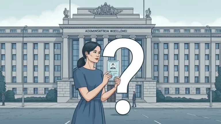 Kobieta z podniesionym dowodem osobistym w ręku – ilustracja zgubionego dokumentu i procedury odzyskania