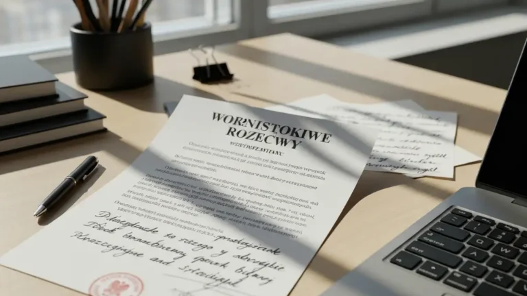 Dokument wypowiedzenia umowy najmu, pióro, klawiatura i notatki dotyczące procedury
